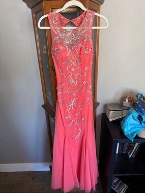 Sean Collection Coral Beaded Prom Gown